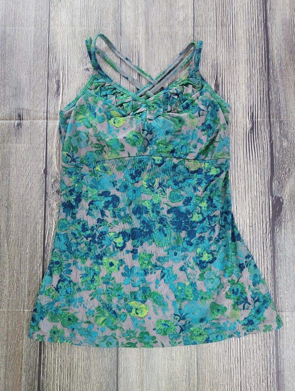REI Floral Racerback Tank Top With Built In Bra